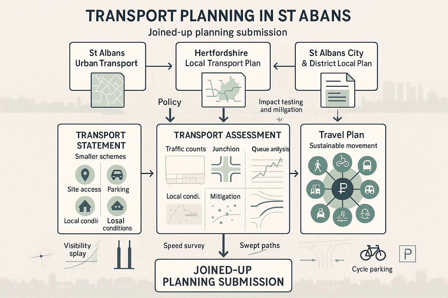 Infographic showing key transport planning documents for St Albans applications.