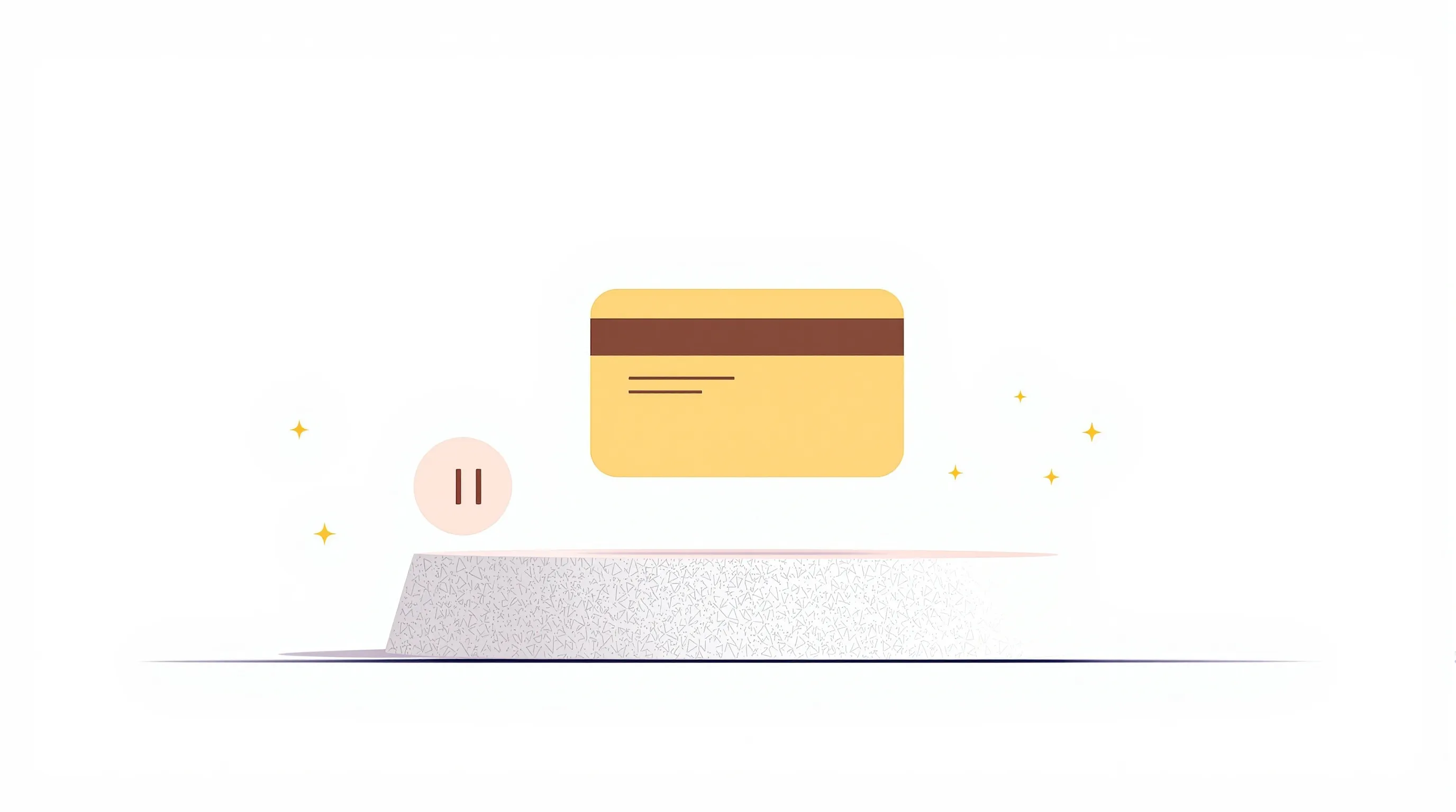 Bank card above platform with pause icon representing reserved funds concept.