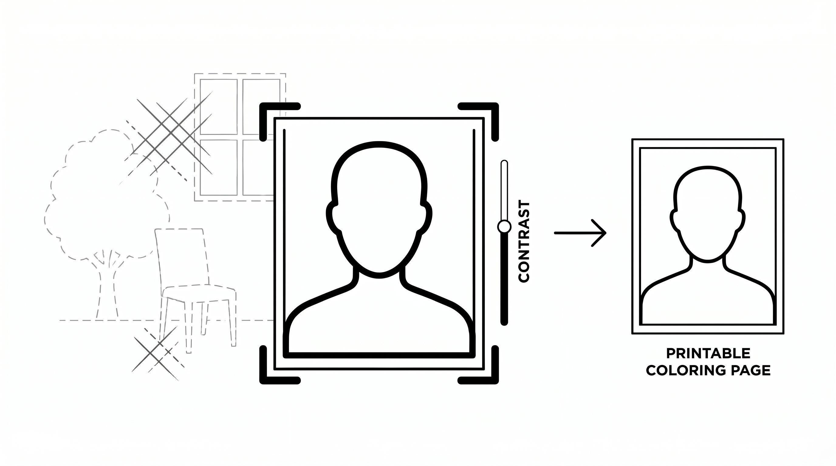 A photo being cropped and cleaned before turning into a coloring page.