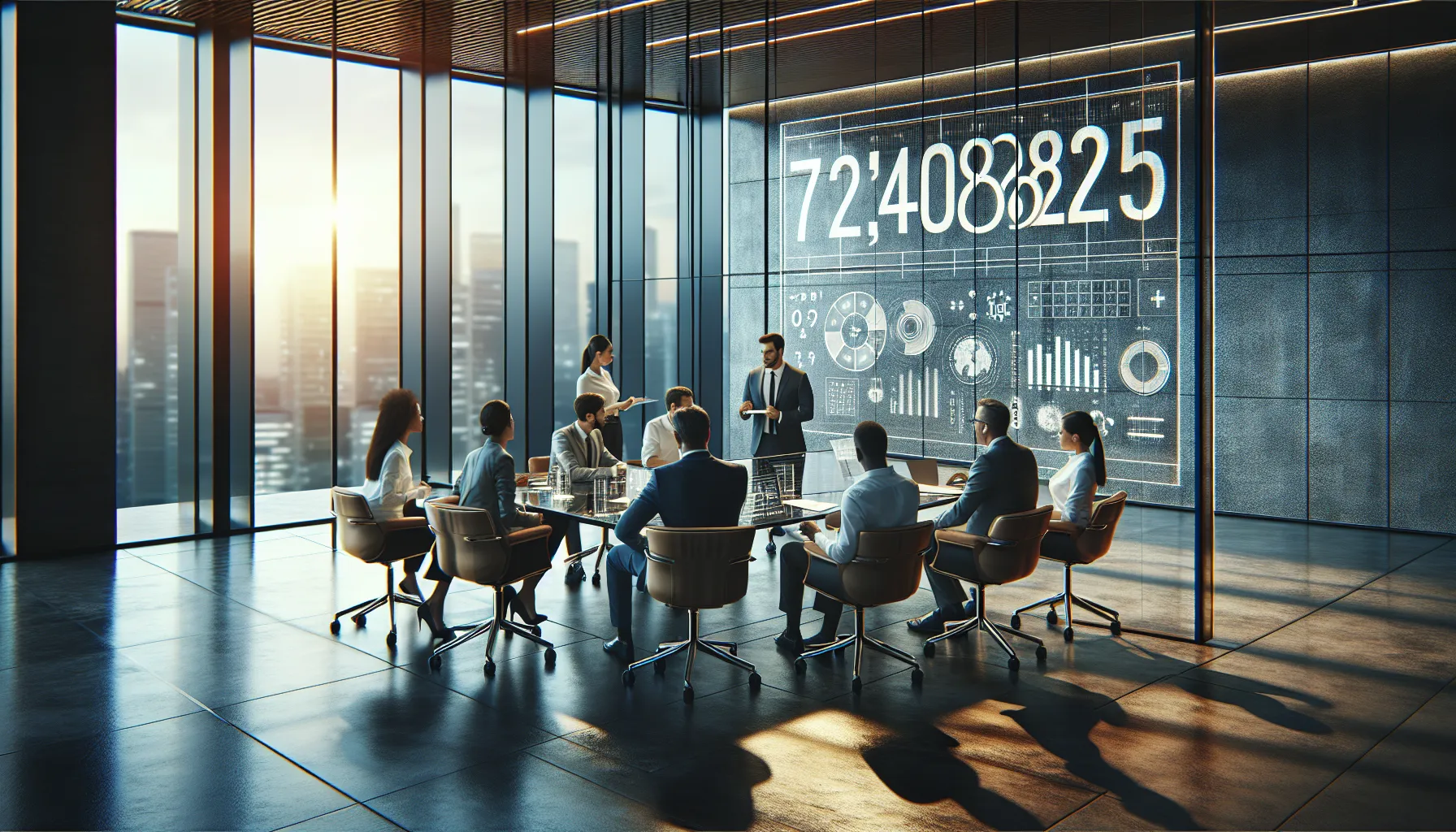 diverse team discussing concepts related to a number in a modern office.