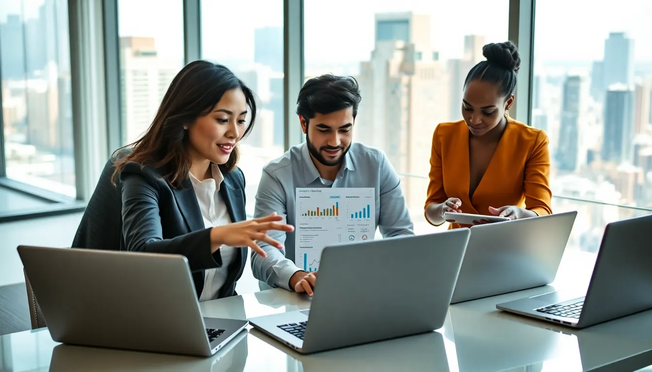 diverse team collaborating in a modern office environment.