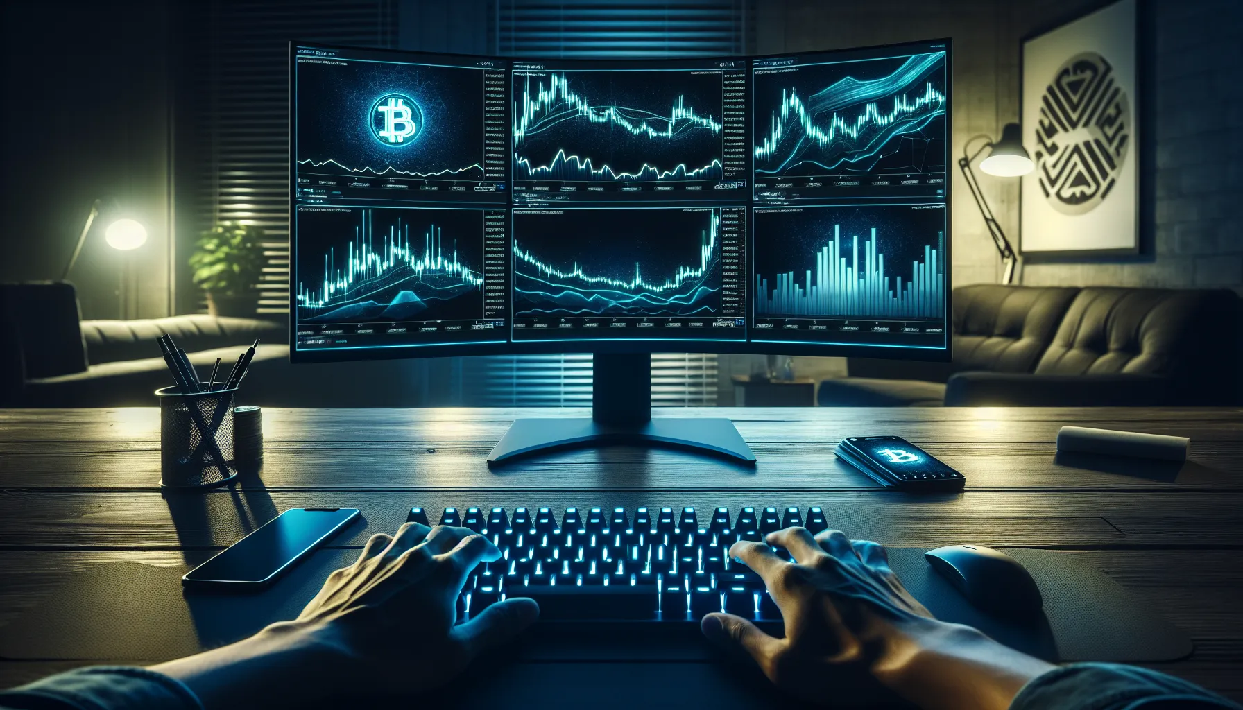 Analyst reviewing Floki Inu cryptocurrency charts and market data on computer screens