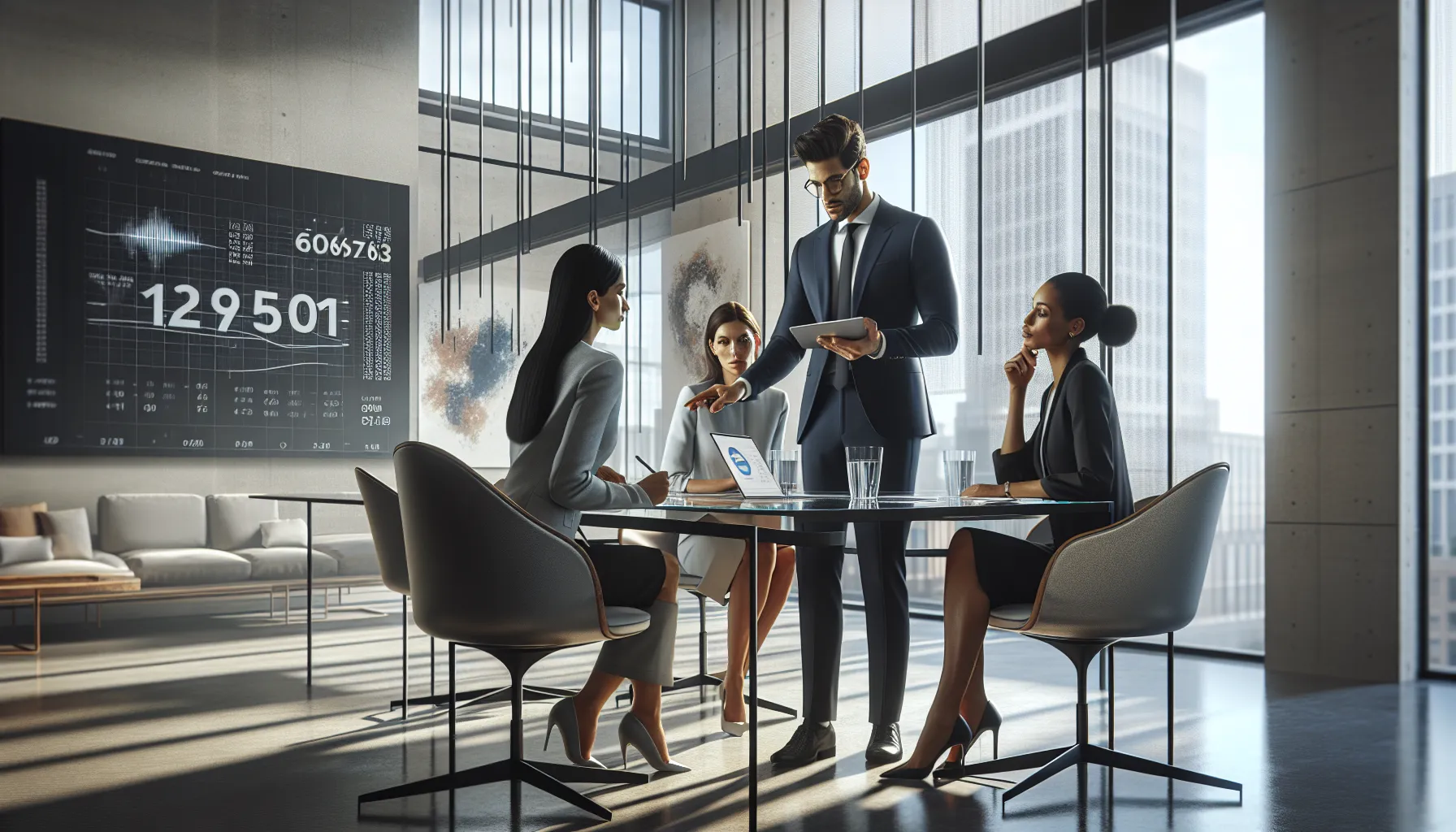 professionals discussing the significance of a tracking number in a modern office.