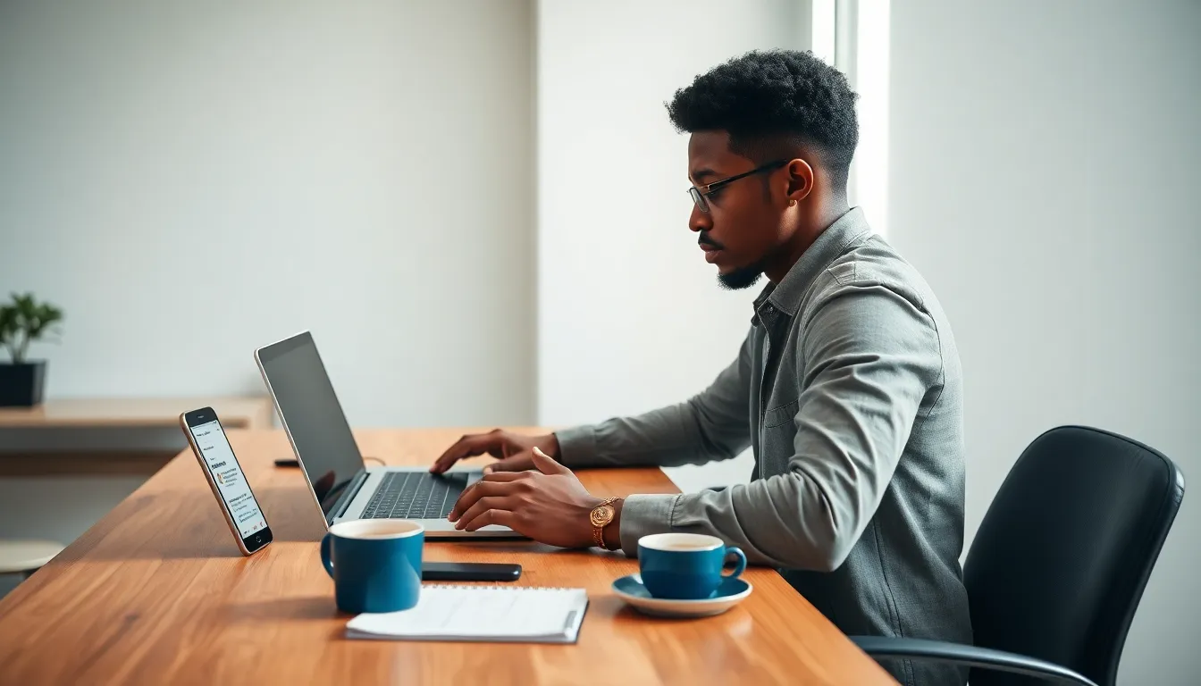 freelancer optimizing local SEO on a laptop in a modern workspace.