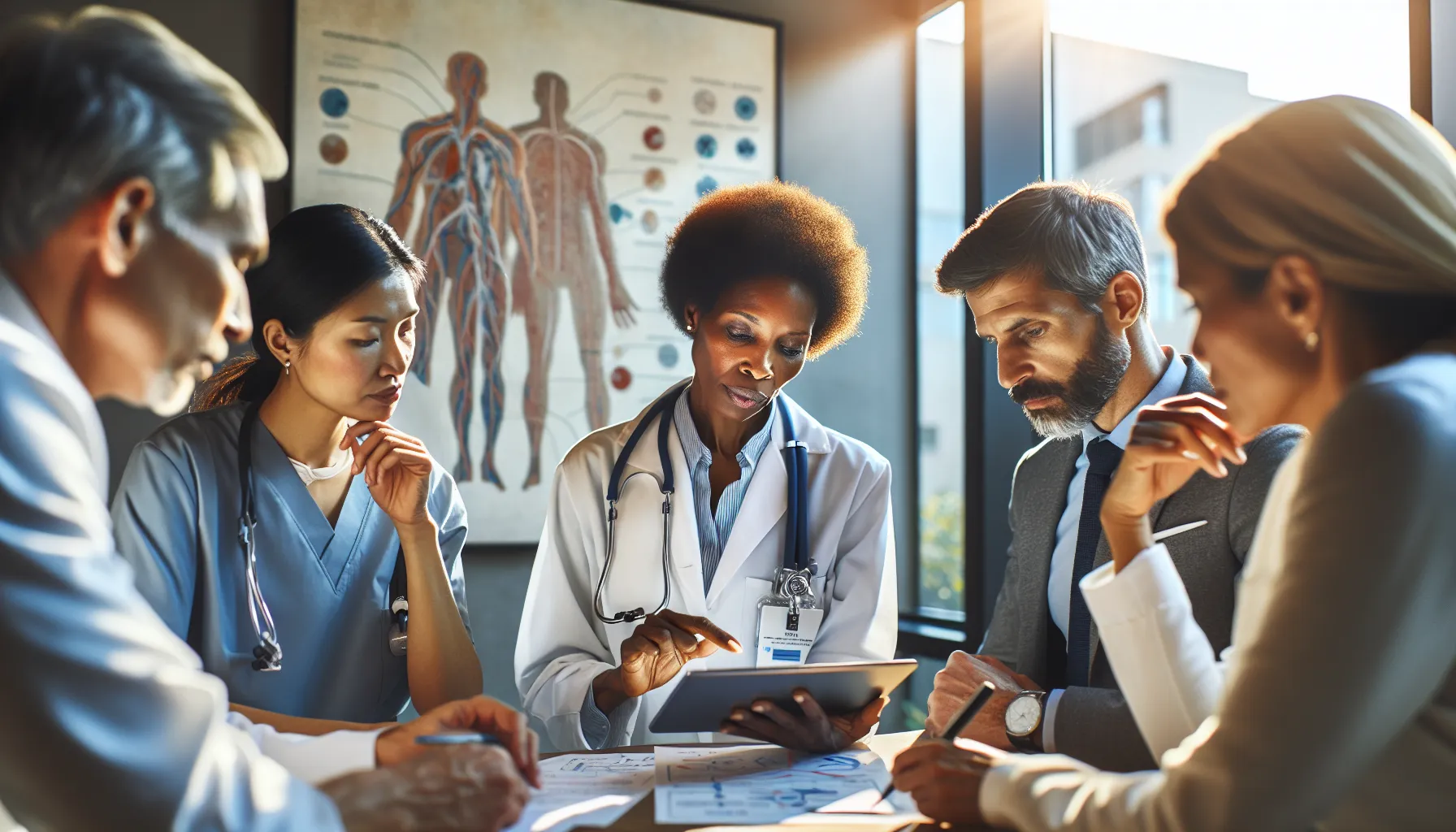healthcare professionals discussing treatment options in a modern medical office