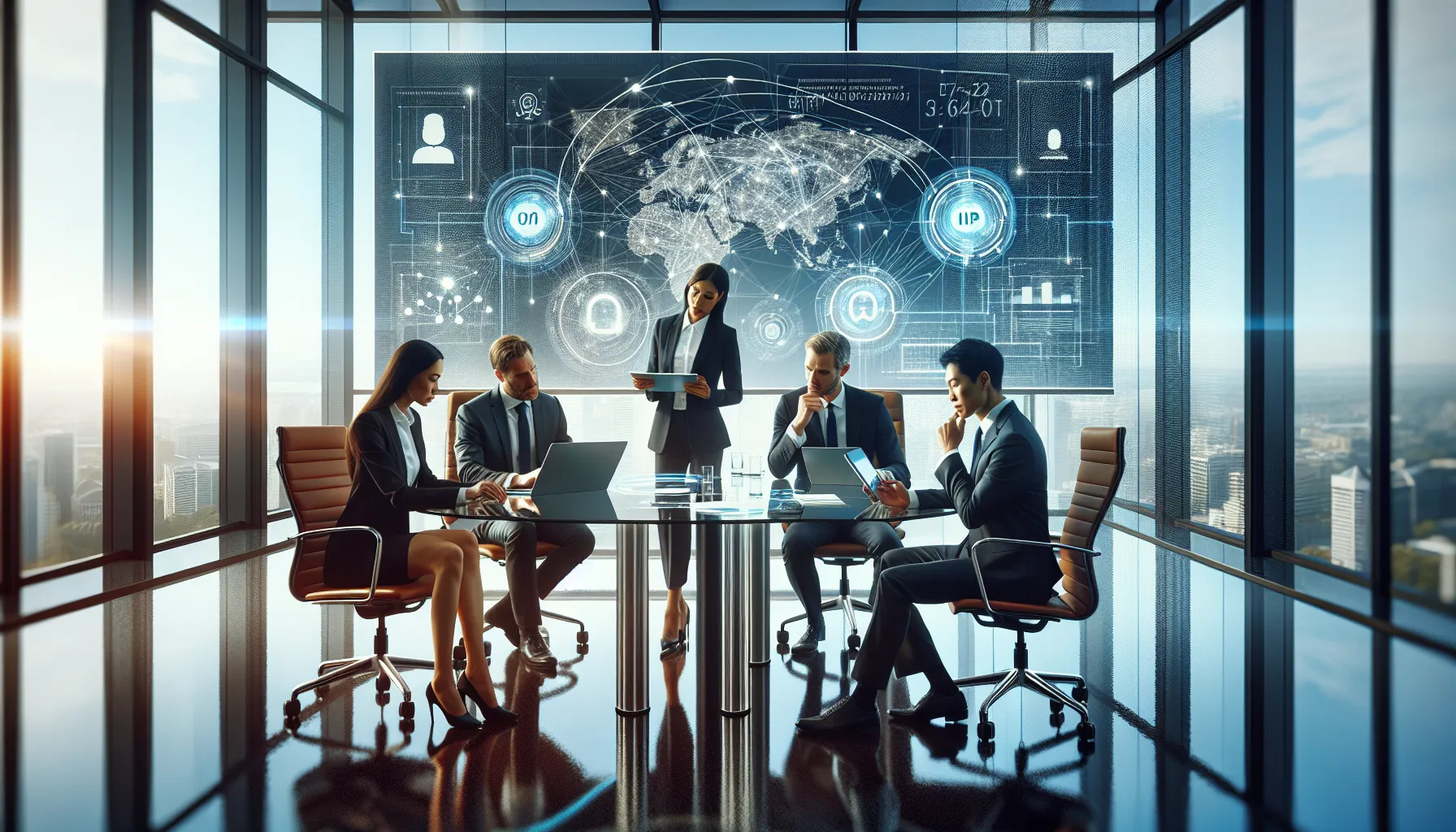 diverse team discussing networking in a modern office.