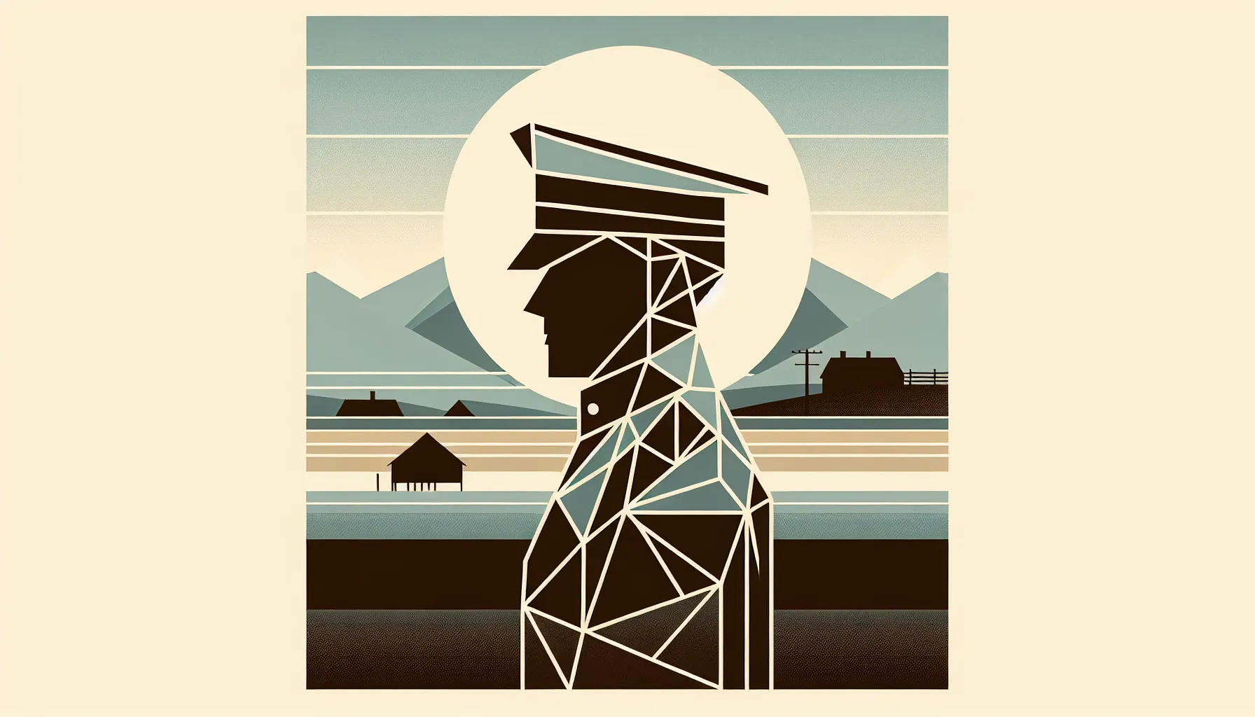 Austro-Hungarian domobranska soldier silhouette with Croatian countryside background from 19th century