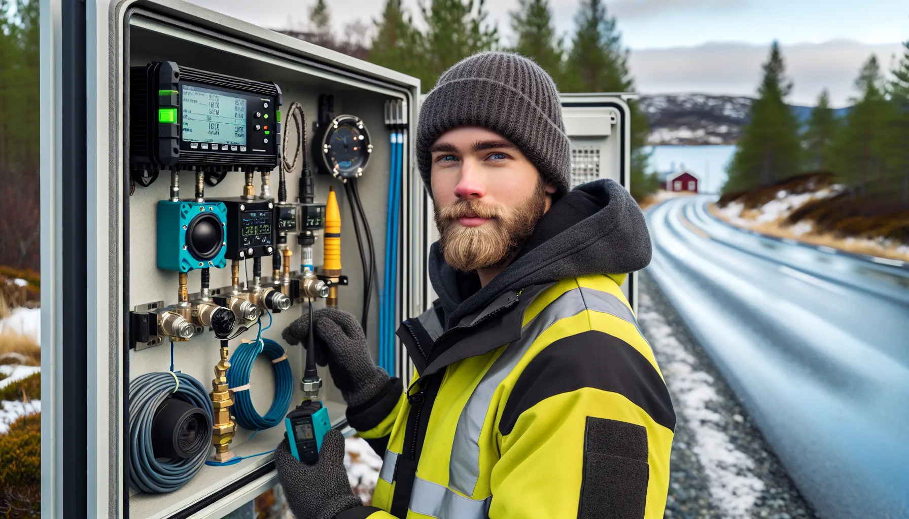 Hvordan fungerer ai-drevet lekkasjedeteksjon i rørsystemer? En side dedikert til rør, rørsystemer og rørteknologi 3 Norwegian field engineer reviews synchronized leak detection data on a tablet.