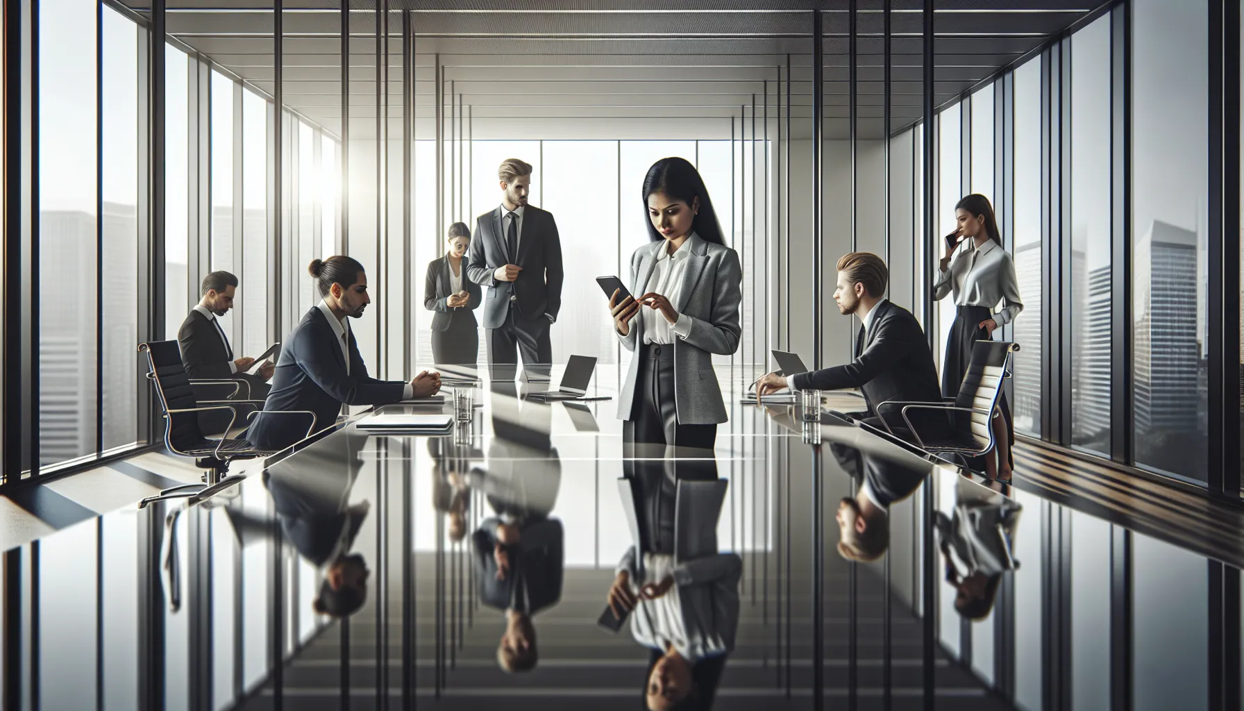 professionals discussing automated communication in a modern office.