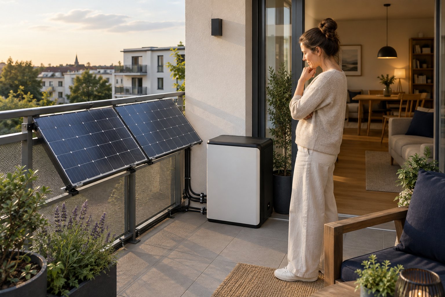 Balkonkraftwerk mit Batteriespeicher auf einem deutschen Balkon