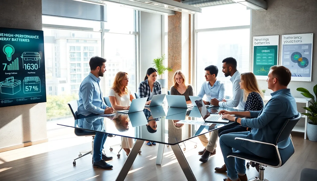 diverse team collaborating on energy solutions in a modern office.