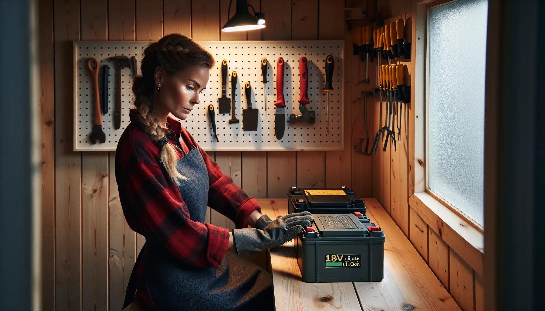 Hvordan vedlikeholde batteridrevne verktøy for optimal ytelse 2 Woman compares li‑ion and nicd tool batteries on a norwegian workshop bench.