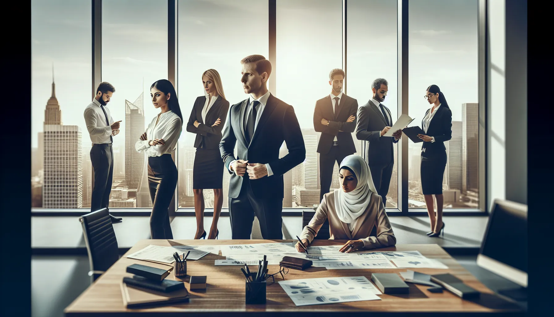 A collaborative office session emphasizing leadership and management roles.