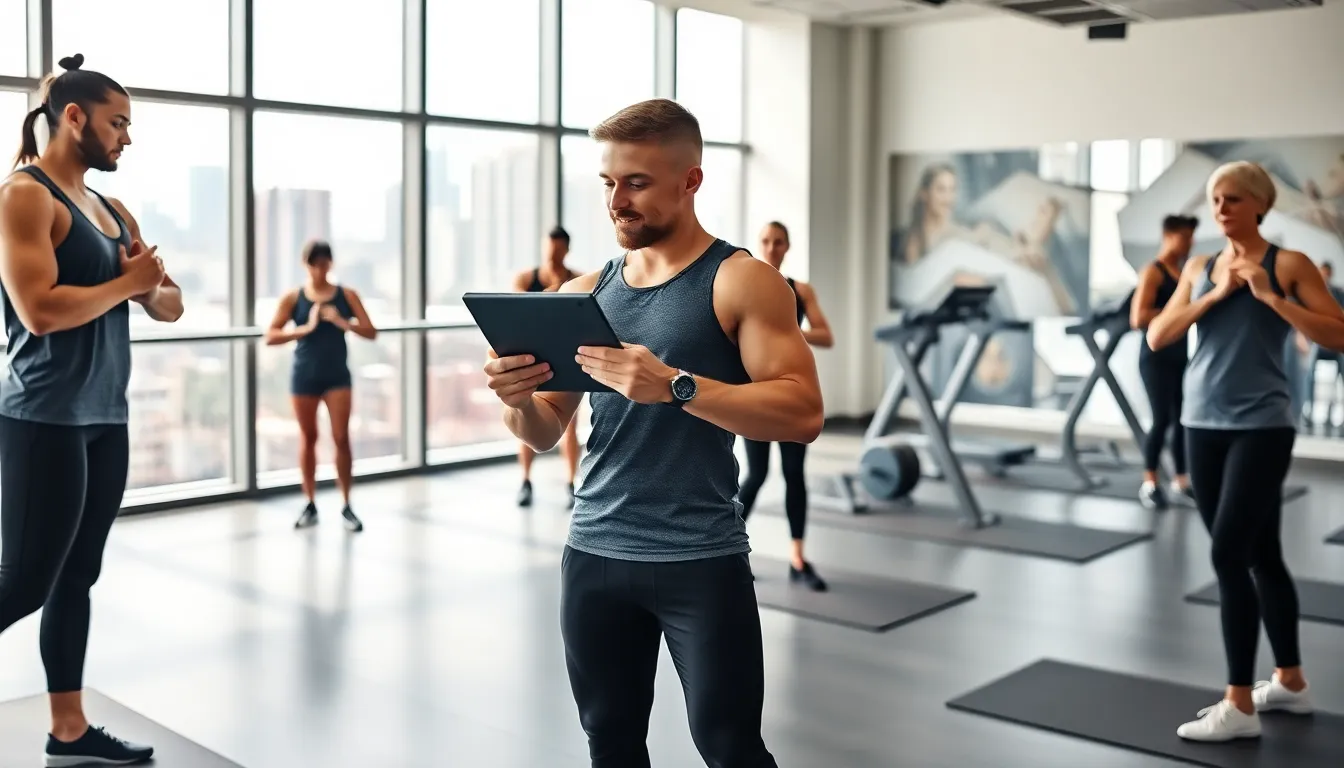 Personal trainer guiding diverse clients in a modern Australian gym.