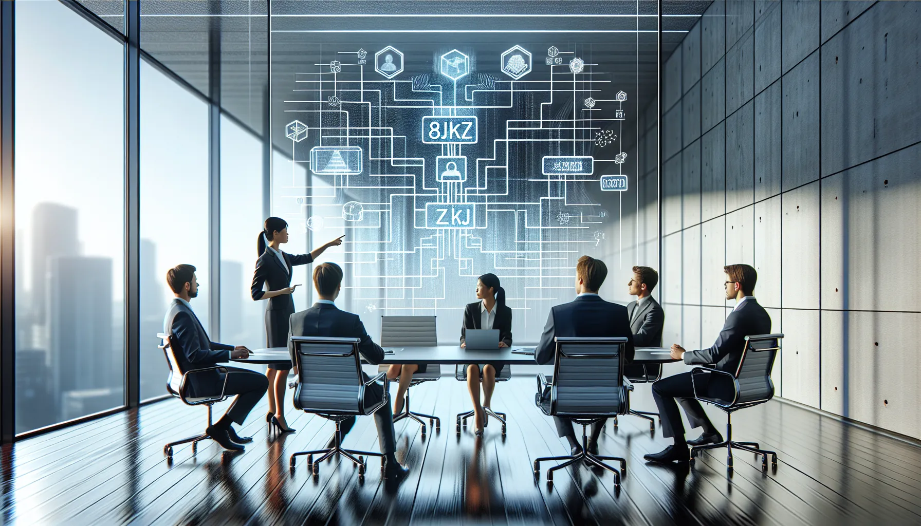 team discussing data security in a modern office.