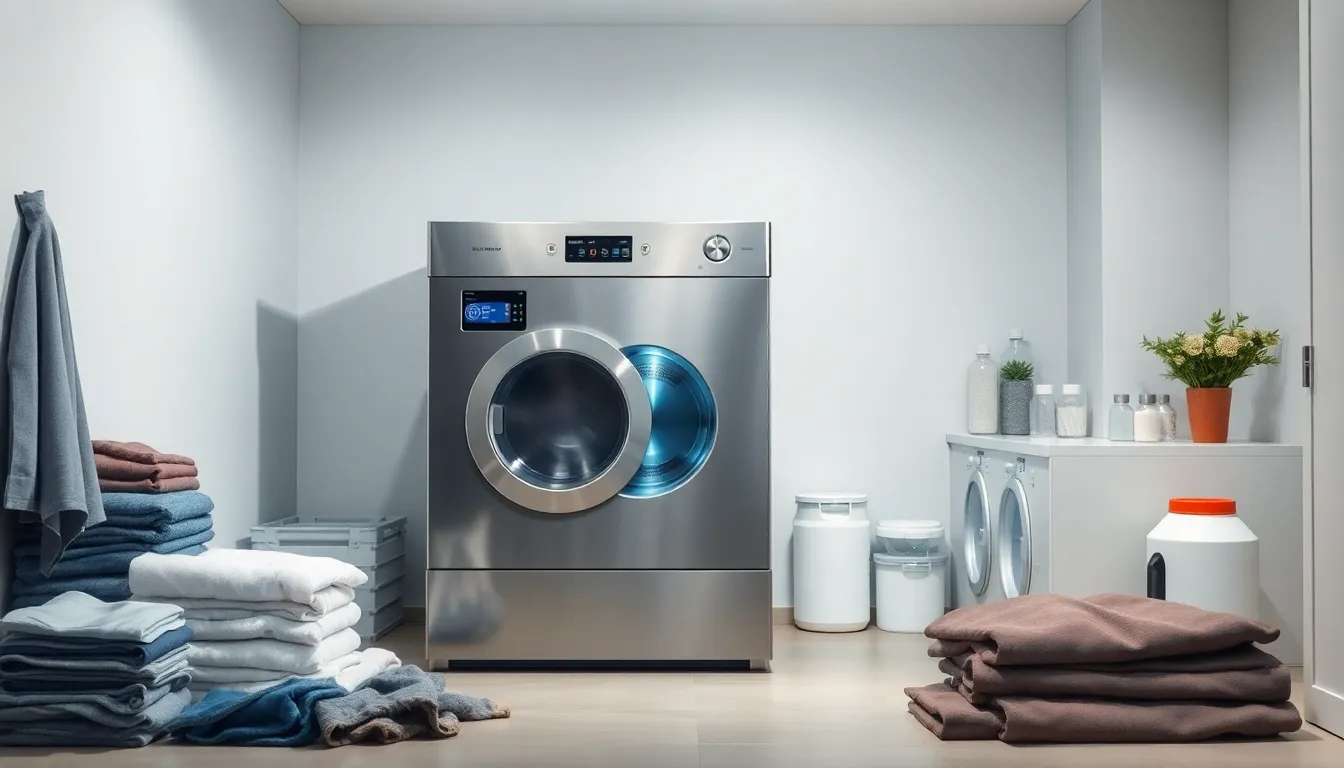 modern dry cleaning machine in a stylish home laundry room.
