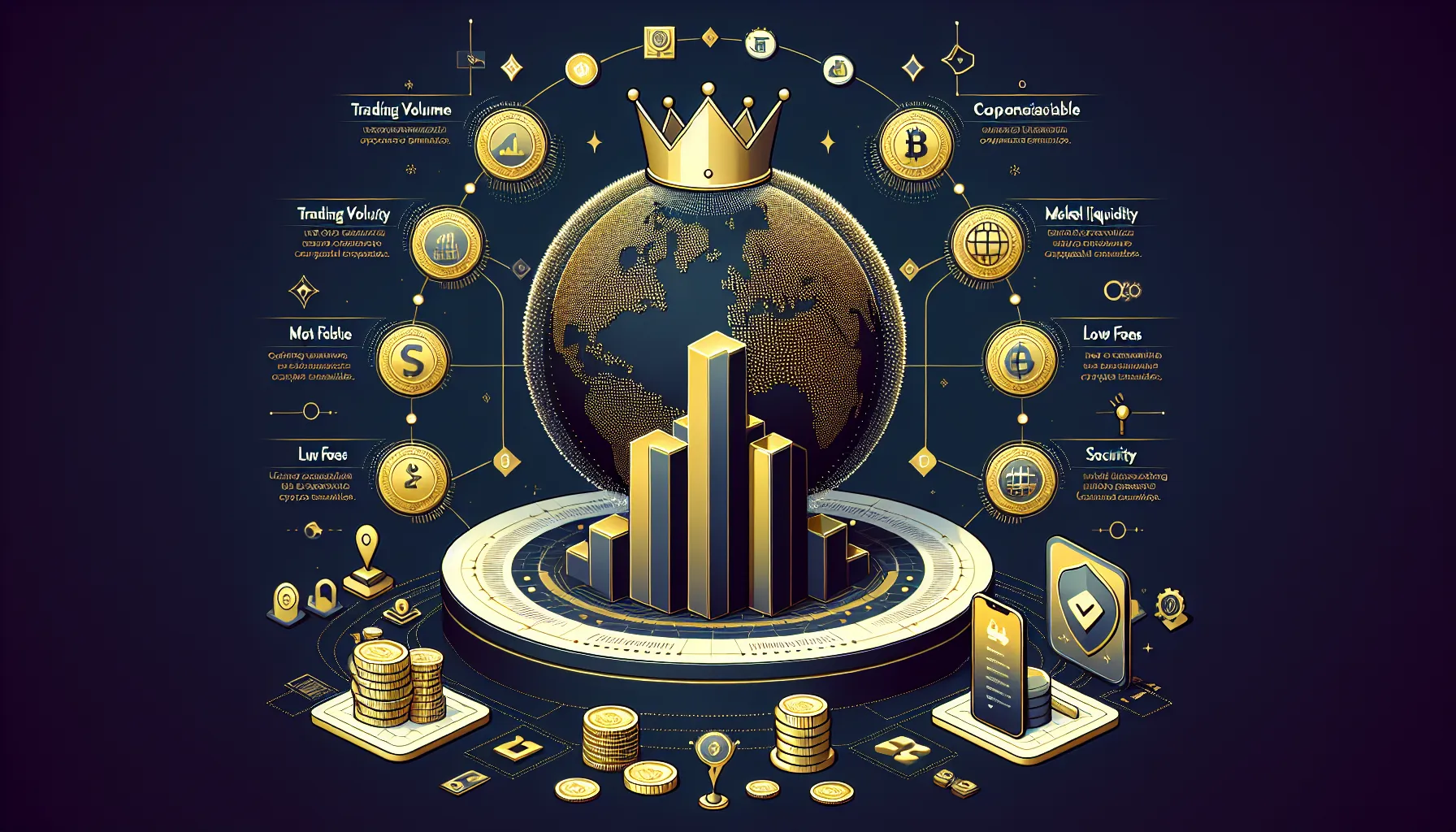 Layered infographic ranking Binance as top crypto exchange with global reach and features.