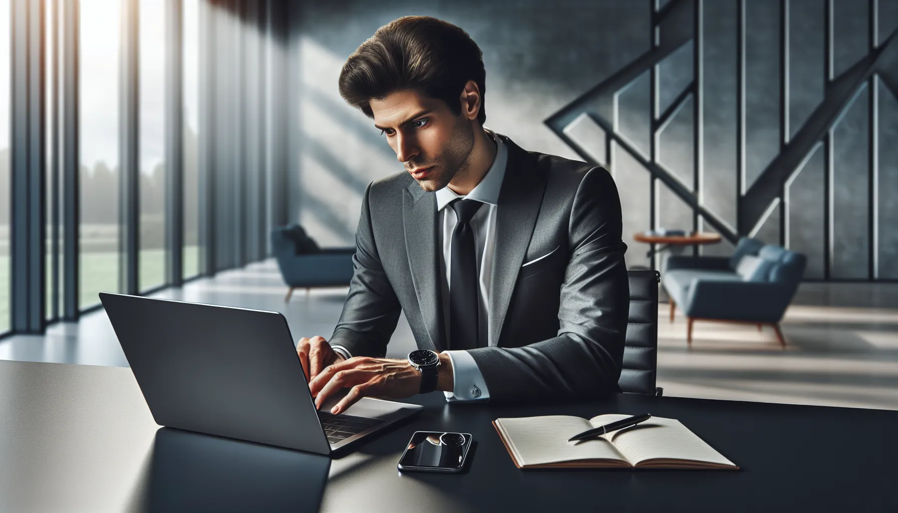 professional assessing phone privacy in a modern office.