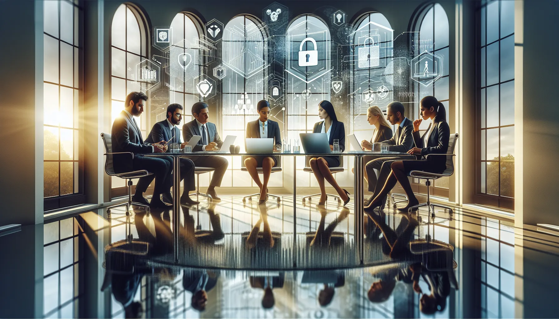 professionals discussing data privacy in a modern office setting.