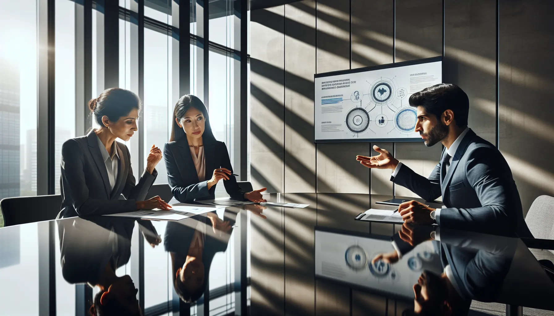diverse professionals debating language challenges in a modern office.