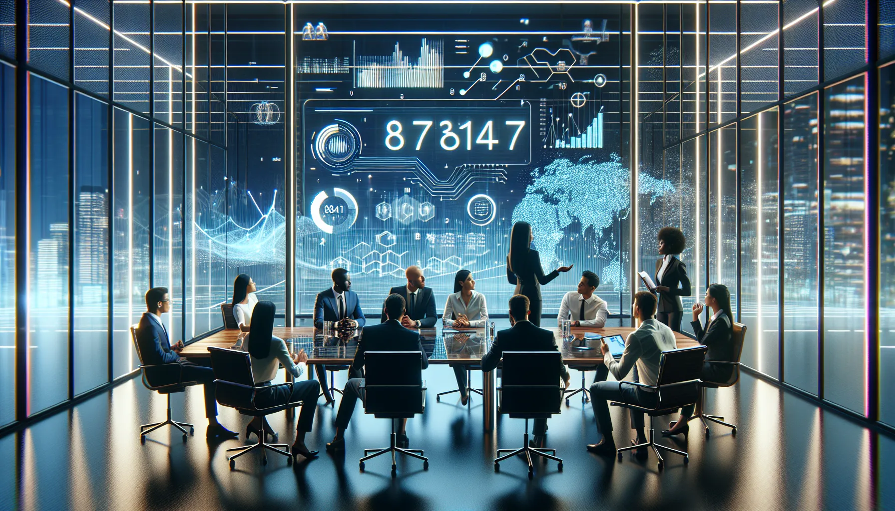 diverse professionals discussing data management in a modern office.