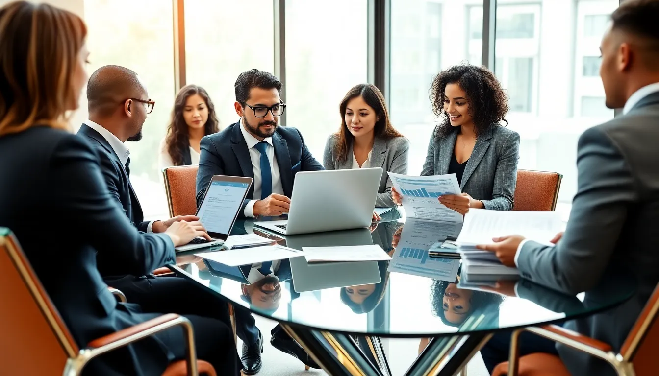 diverse team discussing mortgage options in a modern office.