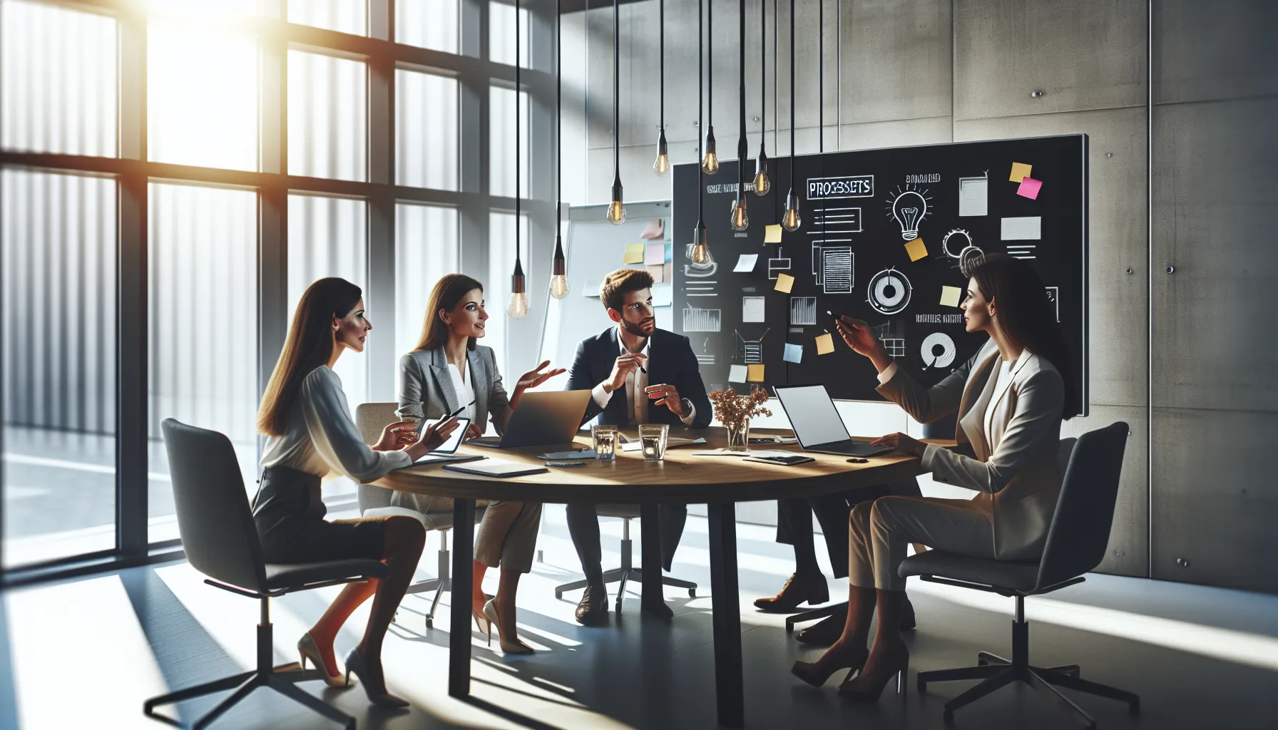 diverse team brainstorming blog ideas in a modern office