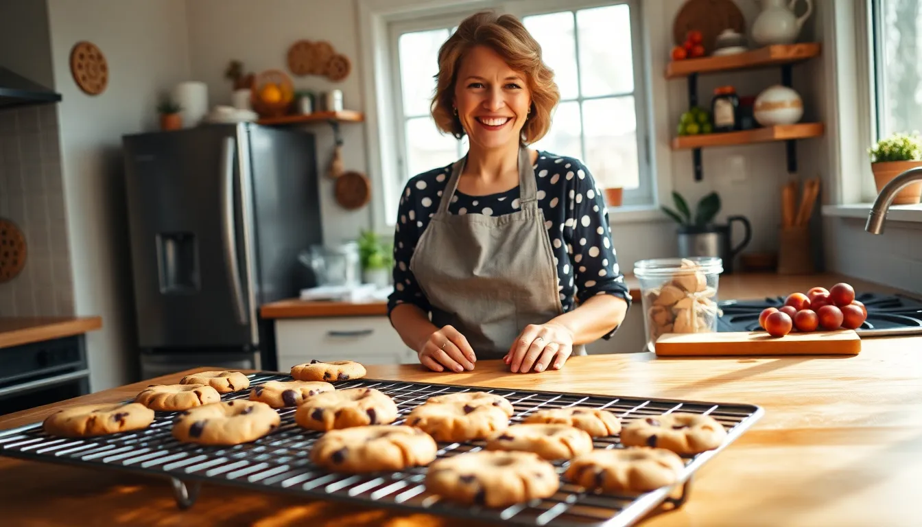 Mary baking cookies in a warm, inviting kitchen.