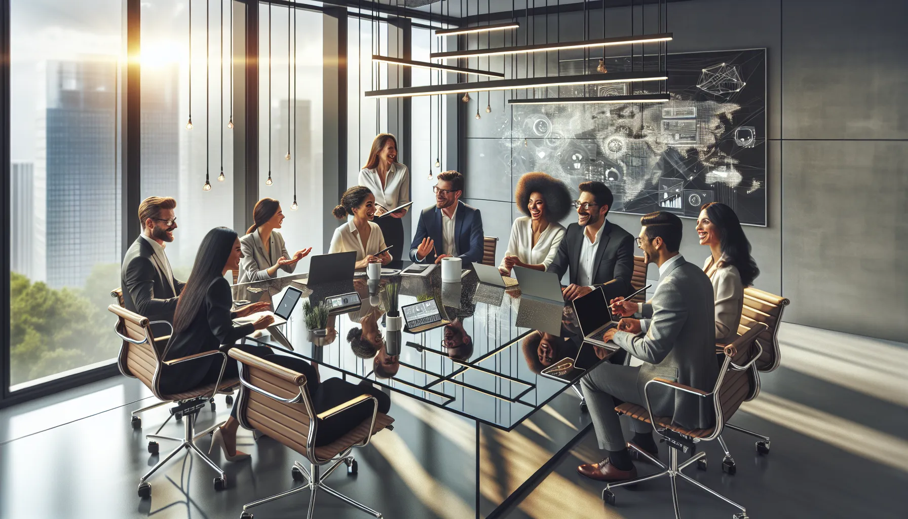 diverse professionals collaborating in a bright office on future concepts.