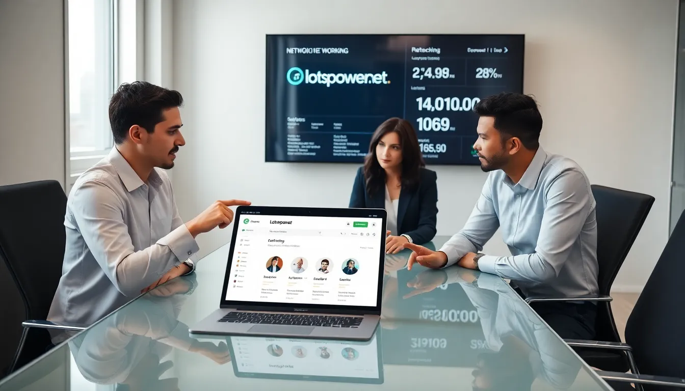 professionals collaborating over contact details in a modern office.