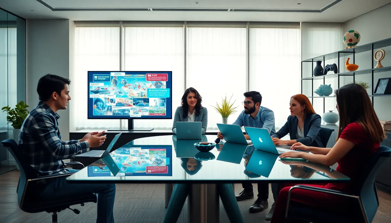 diverse team brainstorming in a contemporary office setting.