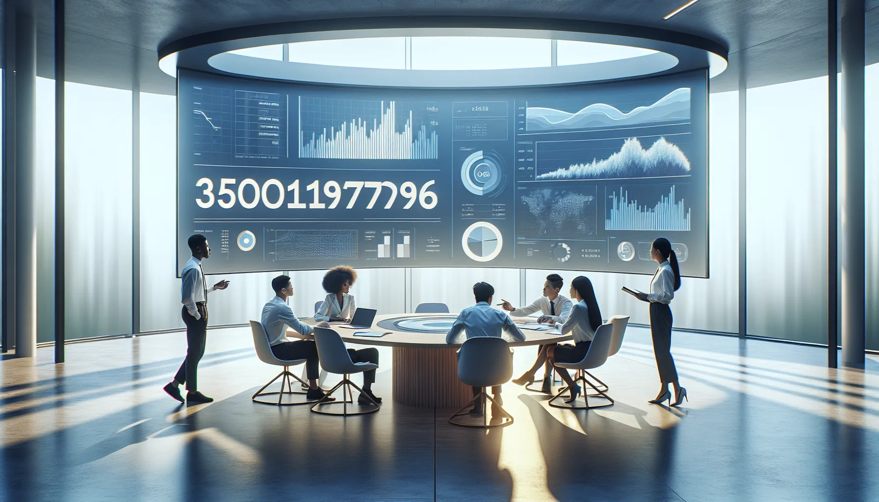 diverse team discussing number interpretation in a modern office.