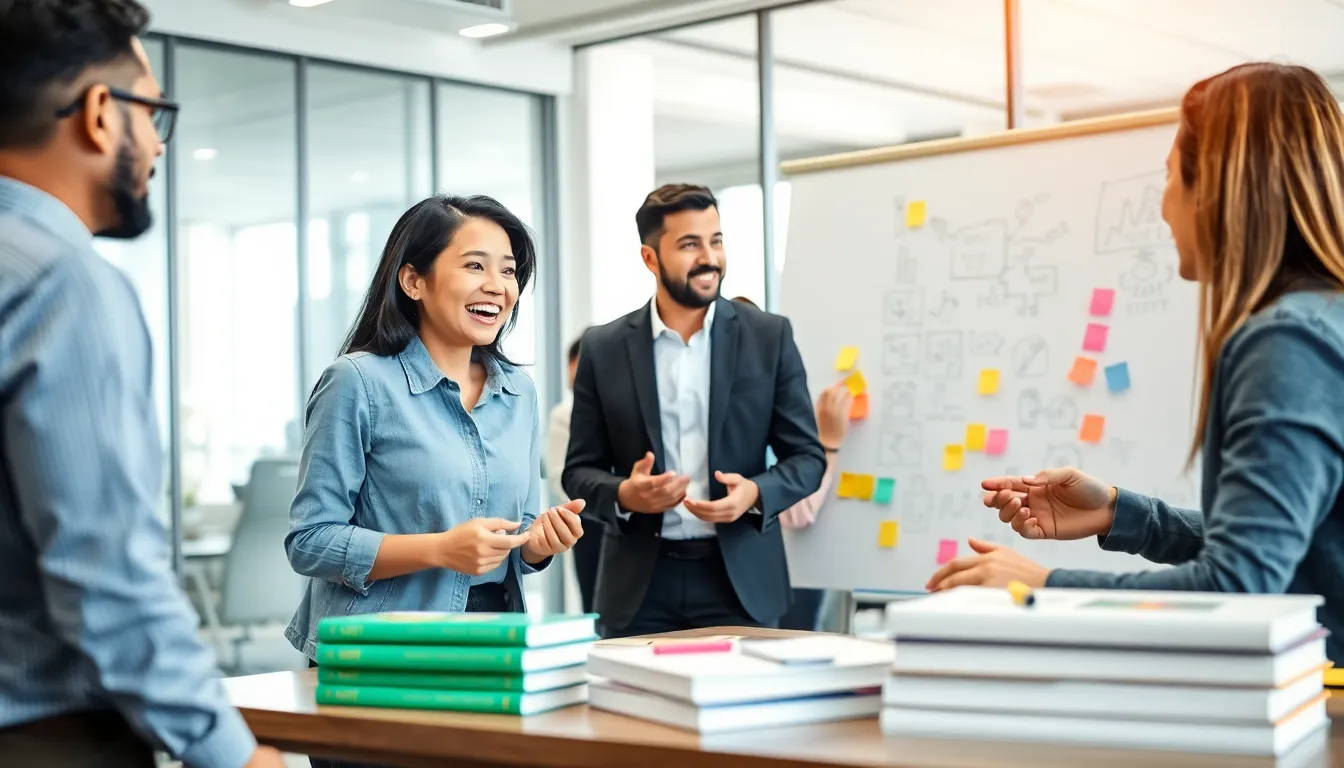 diverse team brainstorming ideas in a modern office.