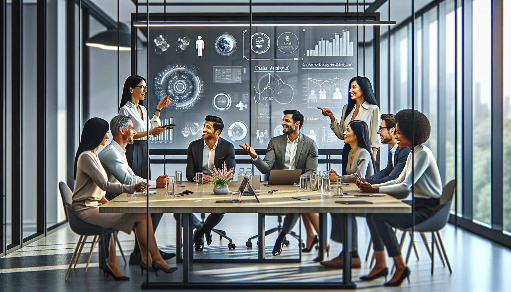 diverse team collaborating on data and communication strategies.