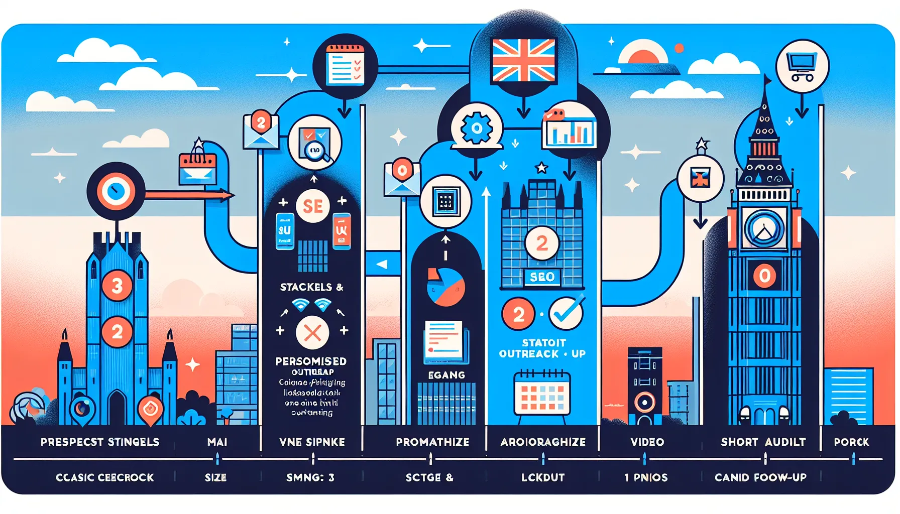 UK-focused process showing steps to find SEO clients via targeted outreach.