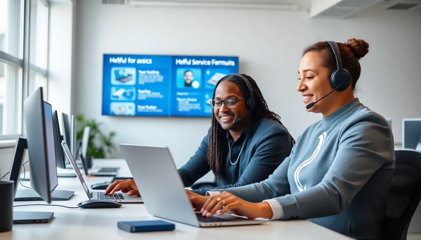 diverse customer support team in a modern office setting.