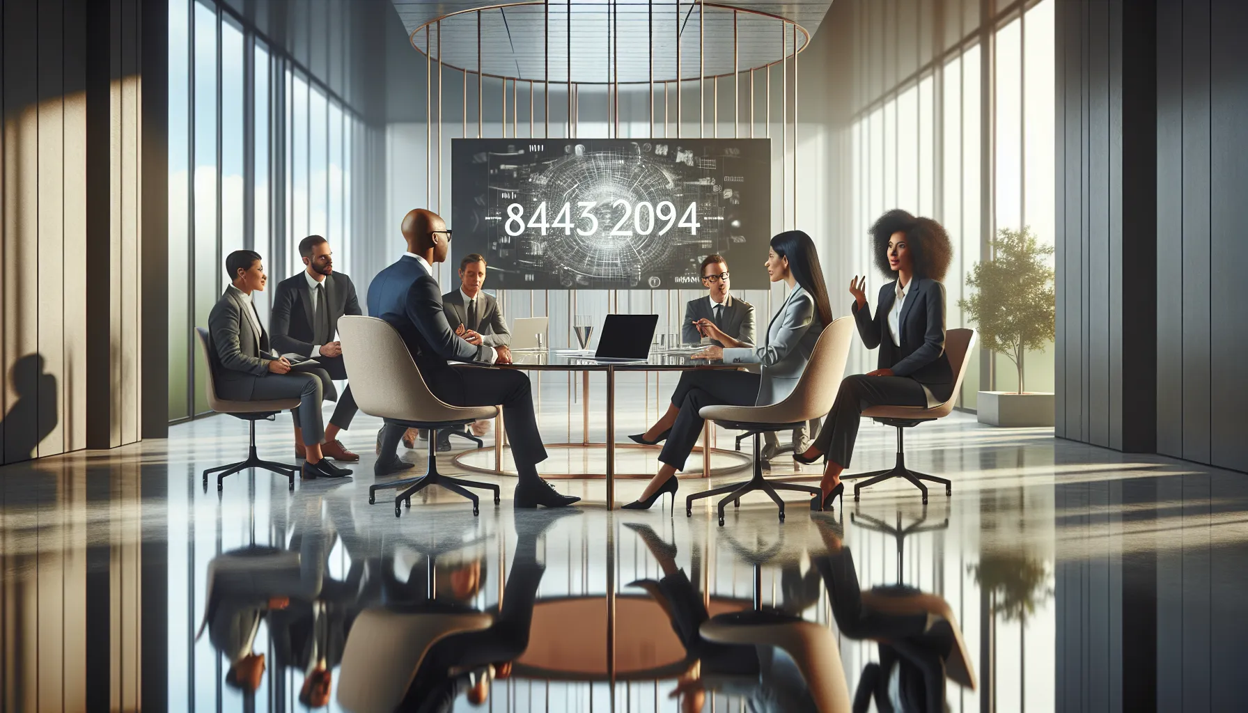 Diverse professionals discussing cultural references in a modern office.