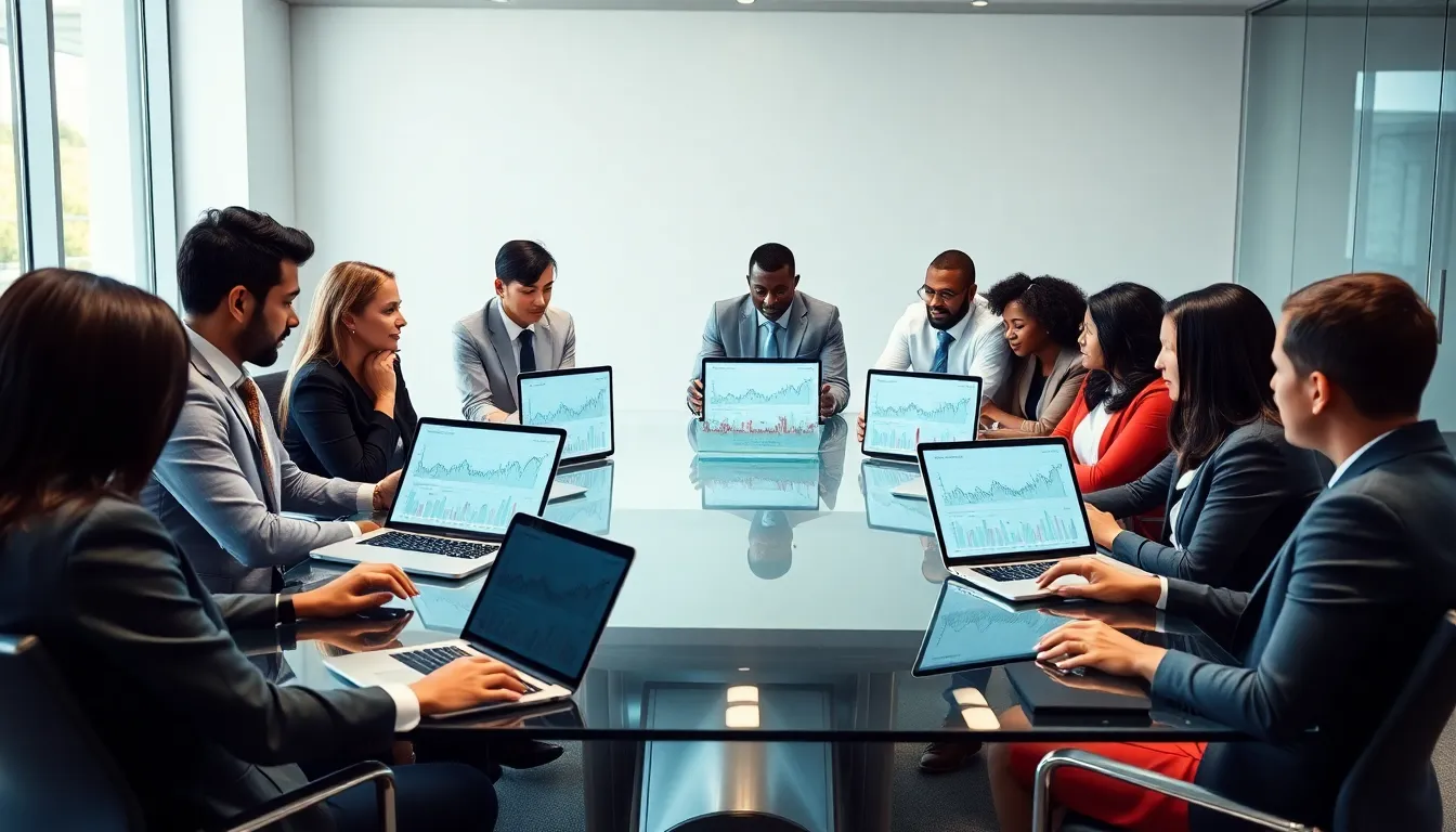 diverse professionals collaborating in a modern office setting.