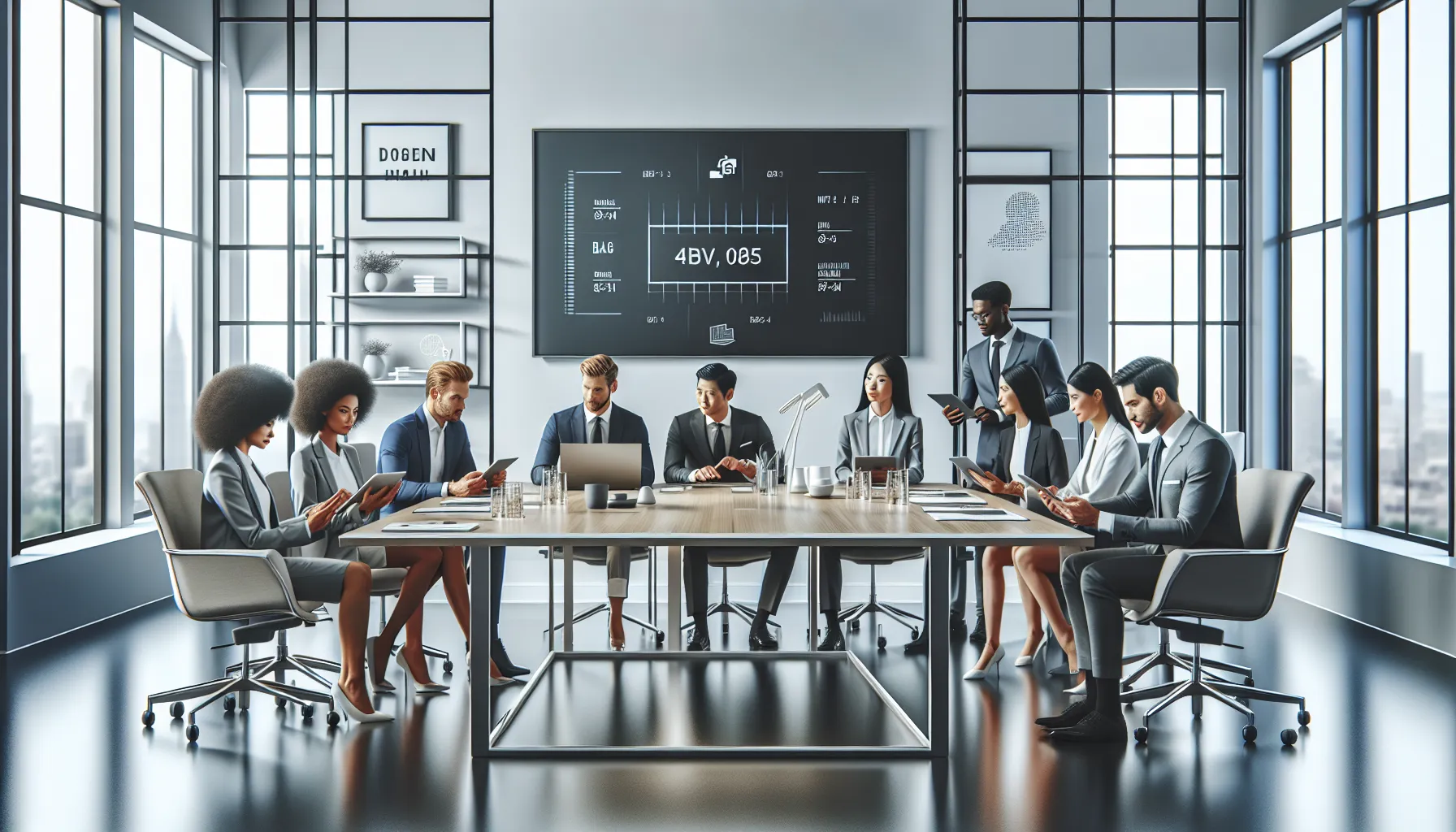 diverse professionals collaborating in a modern office setting.