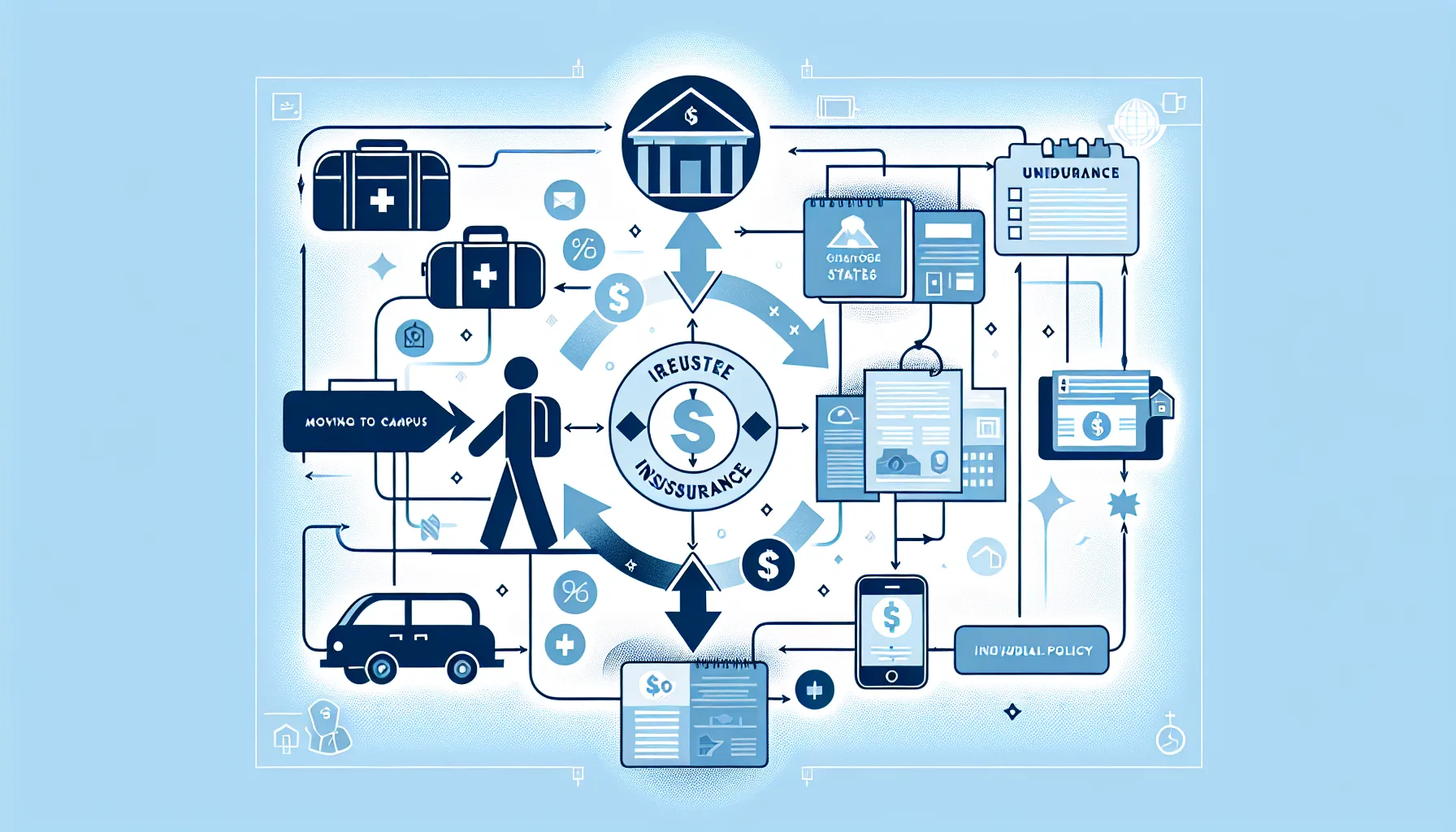 Flowchart showing how college students experience insurance resets in the US.