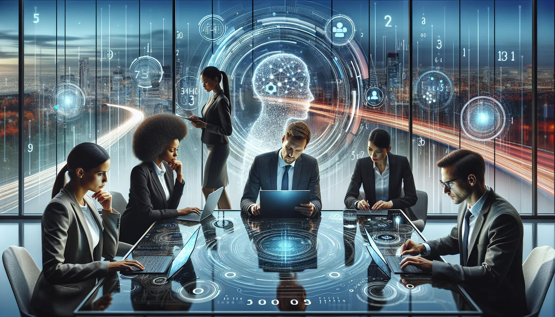 professionals analyzing technology data in a modern office.