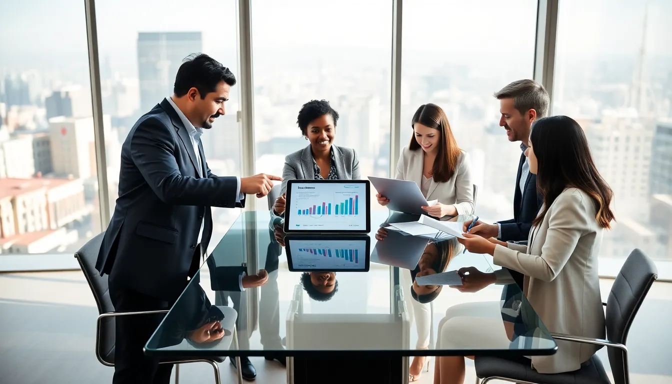 diverse financial advisors collaborating in a modern office setting.