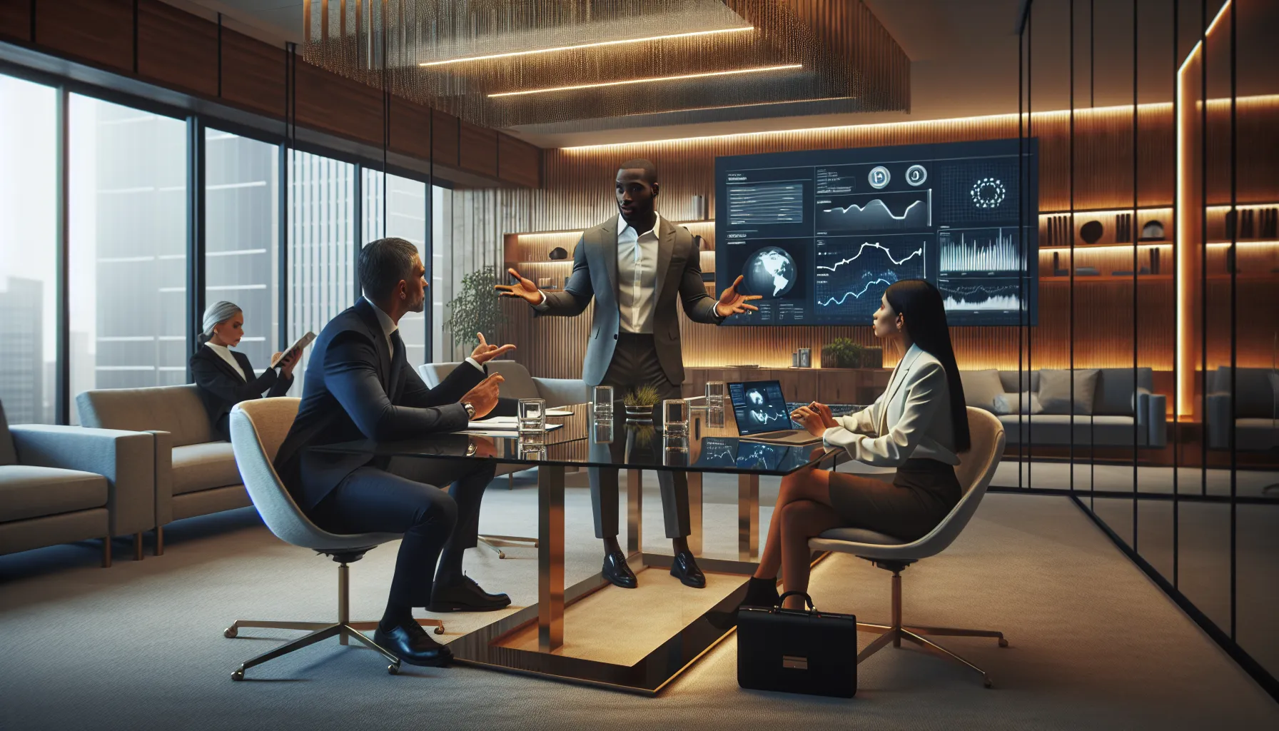 professionals discussing caller ID identification in a modern office.