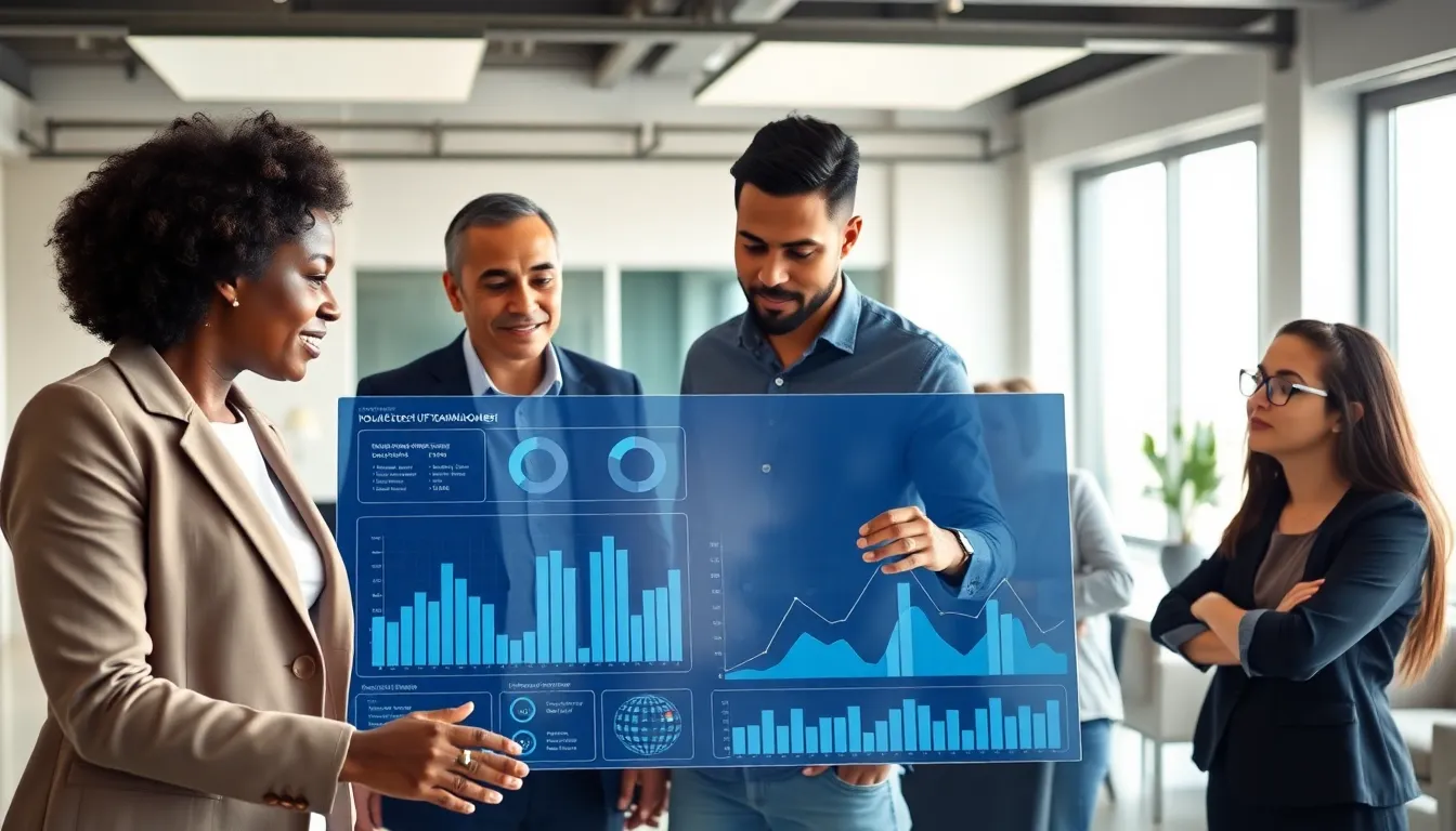 diverse team collaborating on innovation in a modern office.