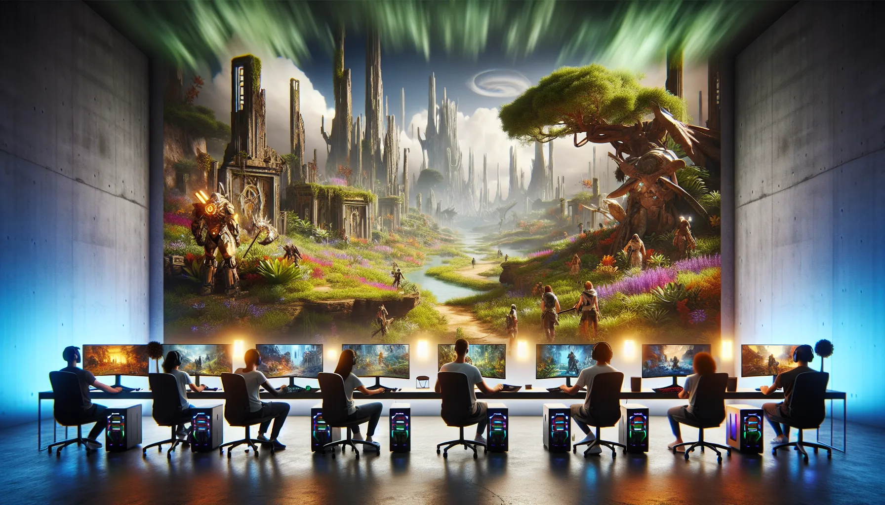 gamers exploring a lush, post-apocalyptic world on high-performance PCs.