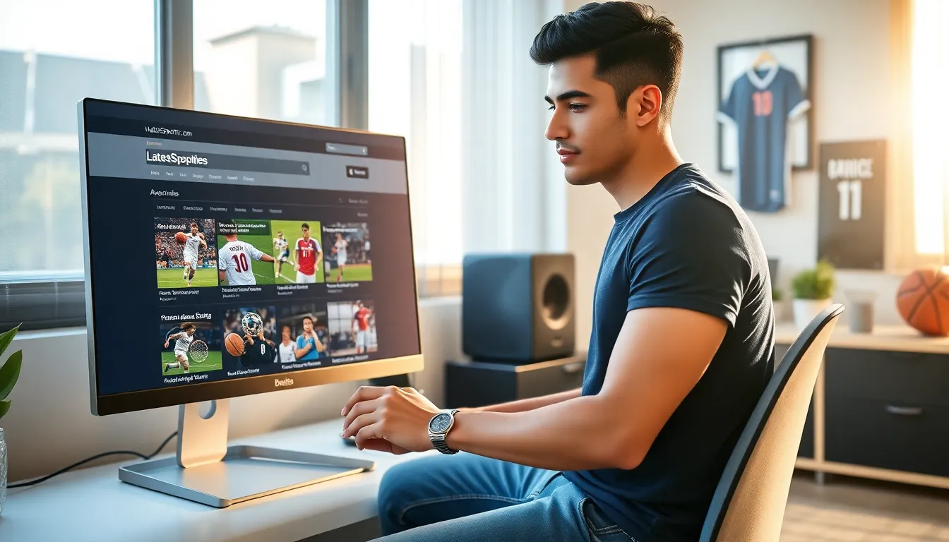 A young man browsing the sports archive on LatestSportsBuzz.com.