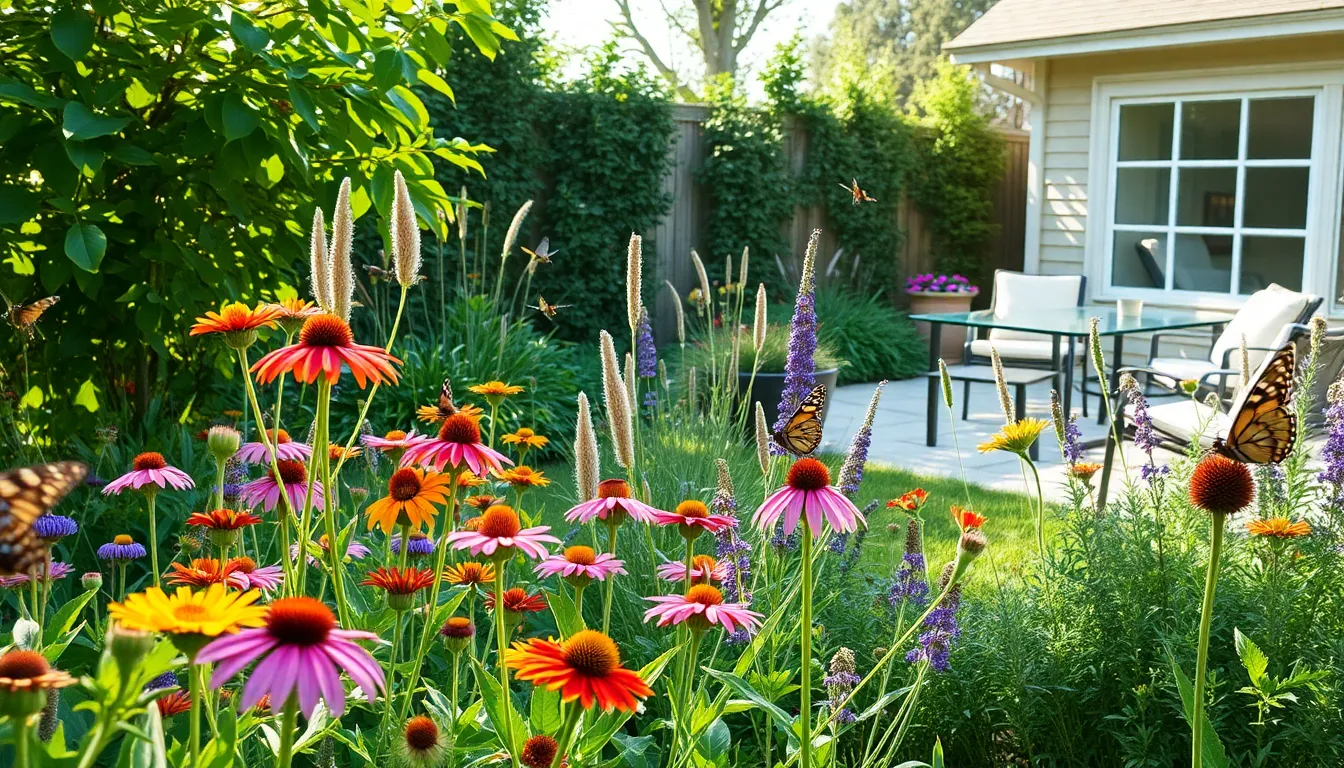 native plants in a serene Illinois backyard garden.