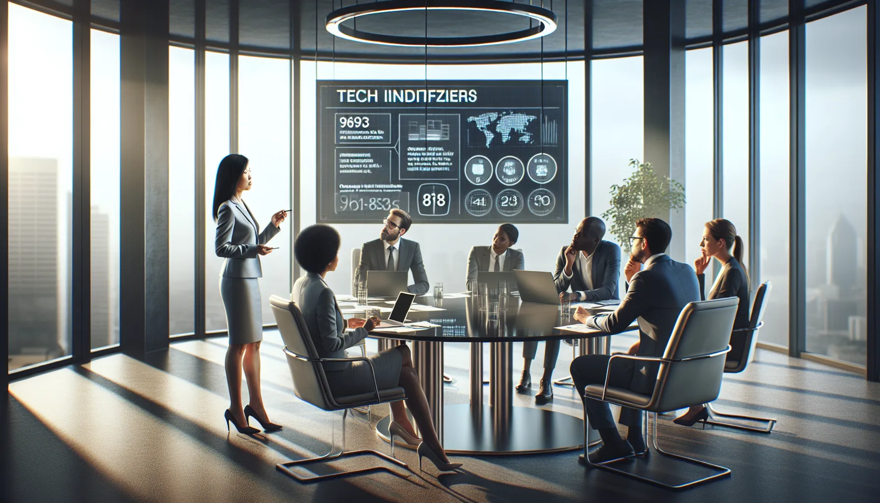 professionals discussing technology challenges in a modern conference room.