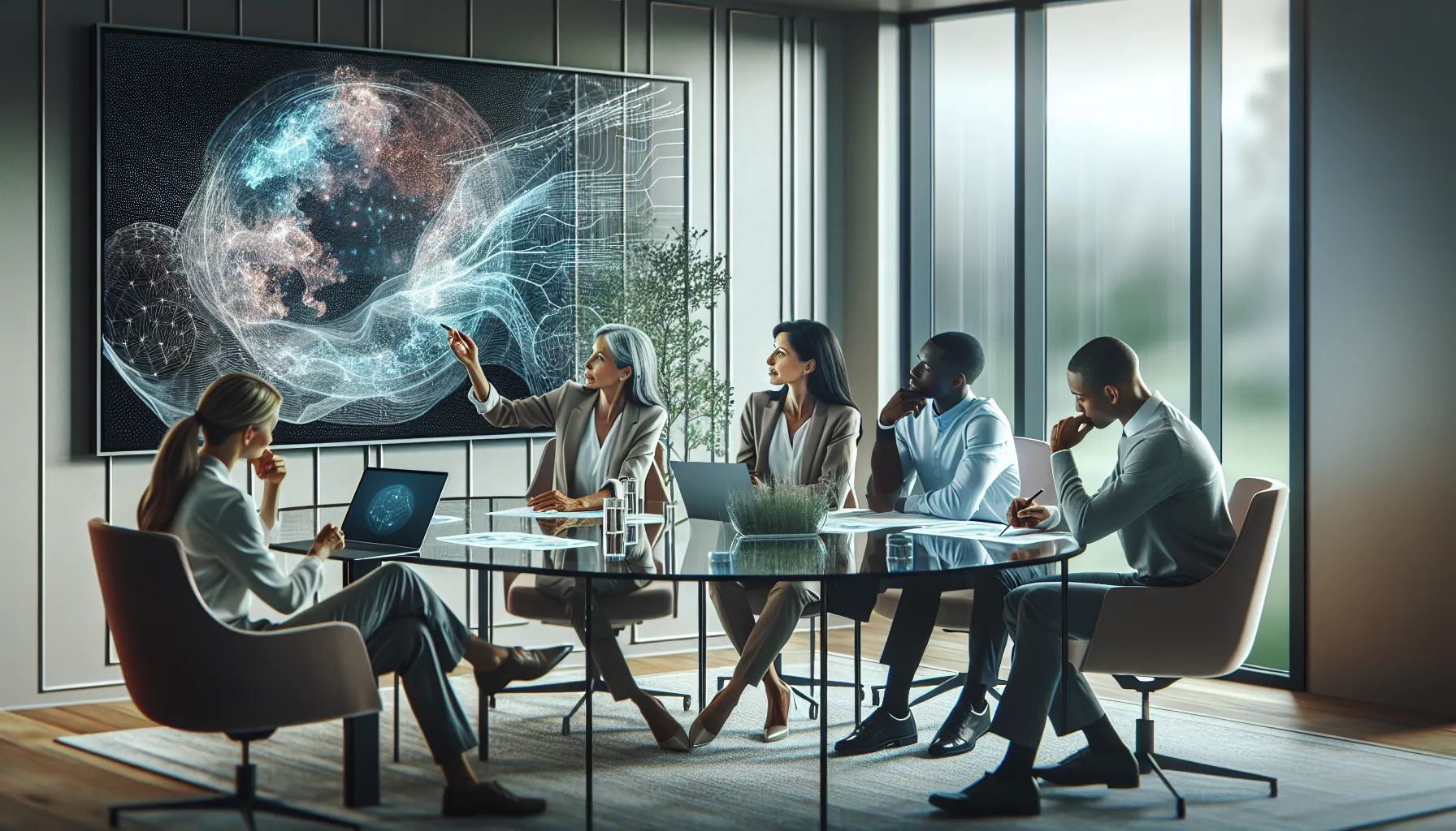 diverse professionals collaborating on ideas in a modern office.