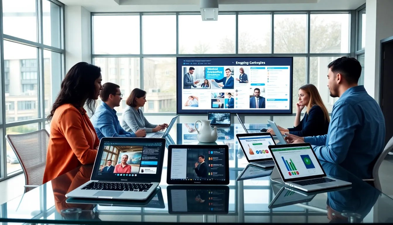 diverse team collaborating in a modern office on digital marketing strategies.
